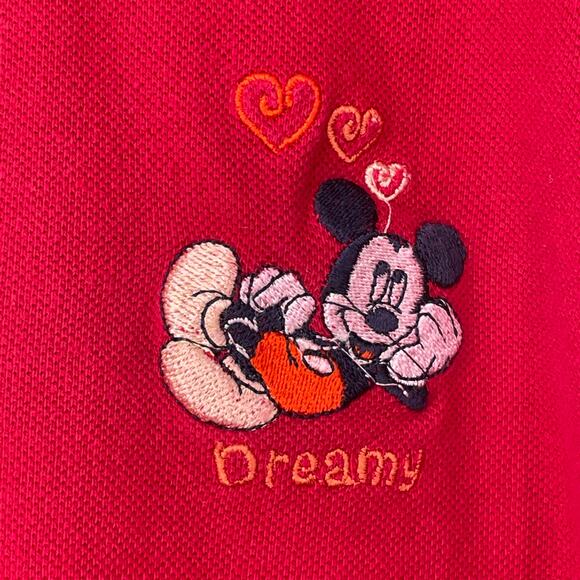 VINTAGE DISNEY Mickey Mouse Red Polo Shirt Collared Heart Embroidered 18/20W - Picture 3 of 8